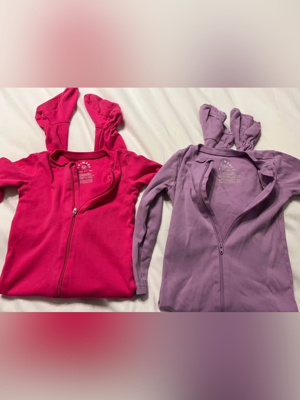 Primary Girls' Zip-Up Hoodies in Hot Pink and Lavender